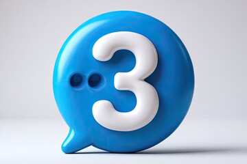 3D rendered blue speech bubble with white number 3