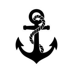 Classic black anchor with thick rope illustration