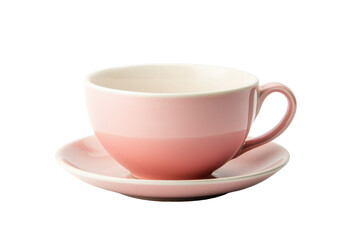 Obraz premium Pink ceramic coffee cup and saucer isolated on transparent background. Cup of coffee isolated on white background.
