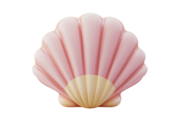 Pink and orange seashell on a blue wave isolated on transparent background. Cute seashell isolated on white background, 3d rendering.