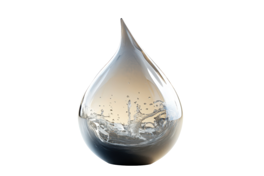 Abstract teardrop shape with swirling patterns isolated on transparent background. Drop of water isolated on white background, 3d rendering.