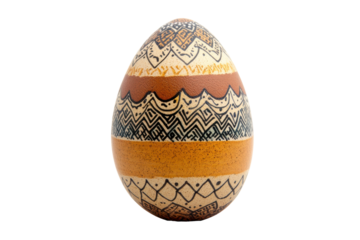 Ornate easter egg with traditional folk art patterns isolated on transparent background. Easter egg decorated with patterns isolated on white background.