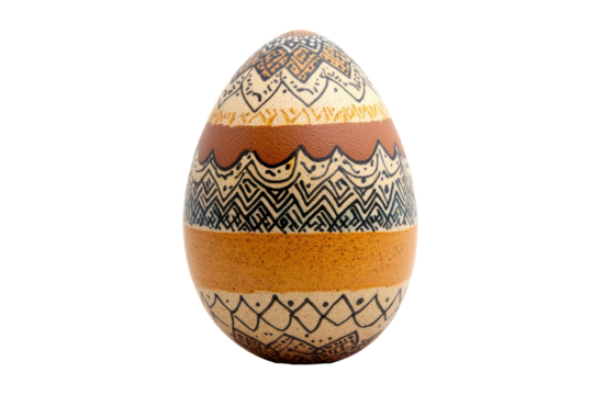 Ornate easter egg with traditional folk art patterns isolated on transparent background. Easter egg decorated with patterns isolated on white background.