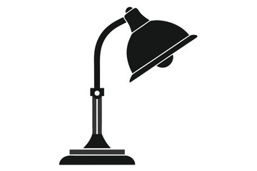 Black silhouette shows the adjustable desk lamp over a white background in simple vector