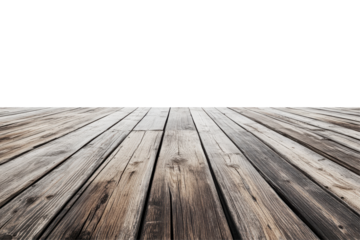 Rustic wooden planks surface perspective isolated on transparent background. Empty room with wood floor isolated on white background.