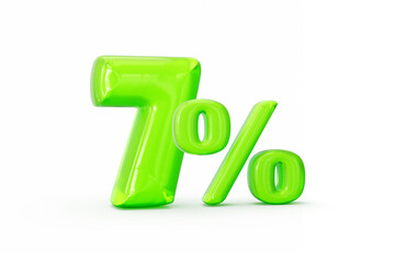 Green jelly digit 7% or Seven percent isolated on white background. 3d illustration