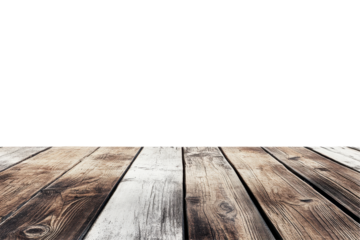 Rustic wooden planks surface perspective isolated on transparent background. Empty room with wood floor isolated on white background.
