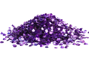 Pile of purple square confetti isolated on transparent background. falling shiny purple Confetti holographic Iridescent isolated on white background, 3d rendering.