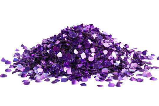 Pile of purple square confetti isolated on transparent background. falling shiny purple Confetti holographic Iridescent isolated on white background, 3d rendering.