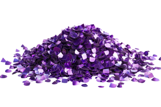 Pile of purple square confetti isolated on transparent background. falling shiny purple Confetti holographic Iridescent isolated on white background, 3d rendering.