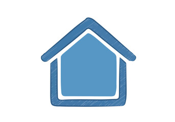 Hand-drawn Blue House Icon Simple Home Symbol.