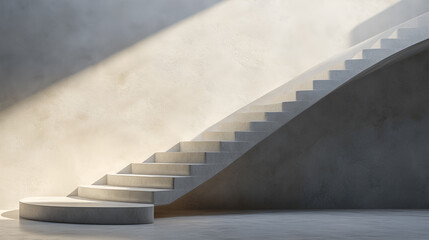 Fototapeta premium Modern architectural staircase with smooth concrete steps illuminated by natural light, creating a serene atmosphere in a minimalist interior space
