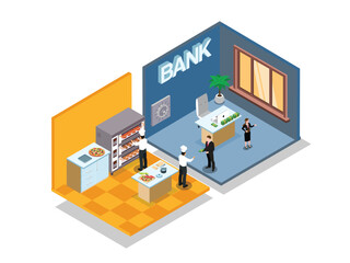 Obraz premium Banking Services and Food Business 3d flat vector illustrations