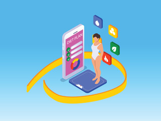 Diet and Weight Loss Management Mobile App 3d flat vector illustrations