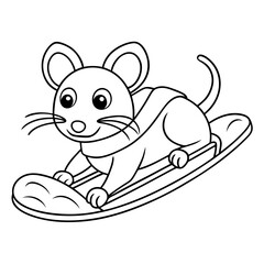 Black Outline Printable Mouse Sledding Down A Hill