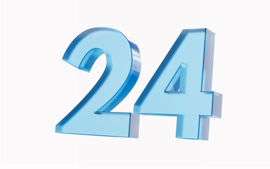 3d Glossy Blue number 24 Twenty four isolated on white background. 3d illustration