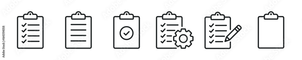 Poster clipboard thin line icon set. document, file, task minimal editable stroke icons
