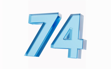 Fototapeta premium 3d Glossy Blue number 74 Seventy four isolated on white background. 3d illustration
