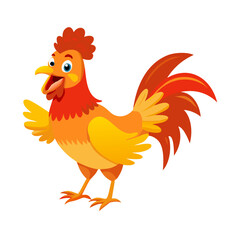Happy Colorful Cartoon Rooster or Chicken Mascot Vector Illustration