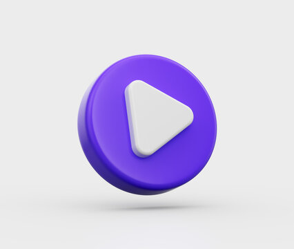 3D Purple play button icon with a sleek design, ideal for apps and streaming platforms. 3d illustration