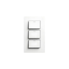 Modern threegang light switch panel isolated on transparent background for home automation and interior design