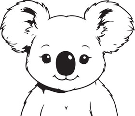 Koala's Close-up: A charming monochrome illustration of a koala, focusing on its adorable features and cuddly essence.