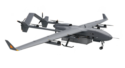 Cargo Drone 3D Render:  Gray,  Transparent Background, PNG.