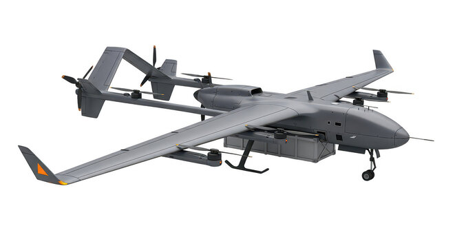 Cargo Drone 3D Render:  Gray,  Transparent Background, PNG. - Powered by Adobe