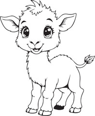 Smiling Llama Illustration: A charming black and white illustration of a smiling baby llama, capturing the gentle innocence of the animal's expression.