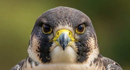 An intimate avian portrait showcasing the intense gaze of a peregrine falcon, highlighting its