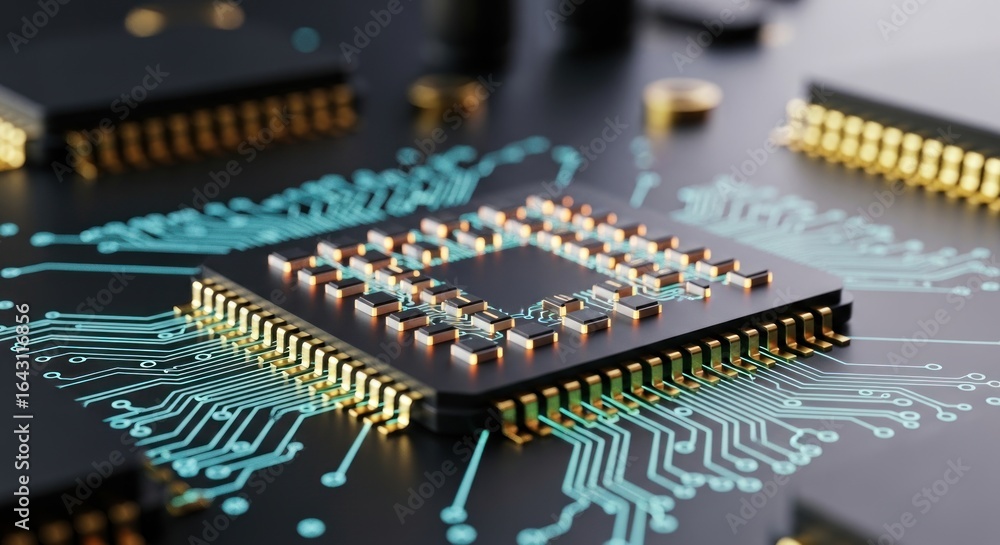 Aufkleber detailed close-up of a complex computer chip showcasing its intricate circuitry and modern