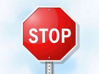 Red stop sign on a pole against a blue sky background  