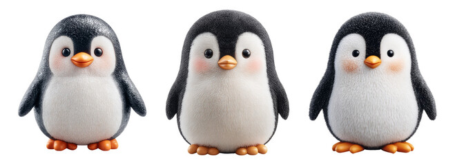 Fototapeta premium Cute Cartoon Penguins Isolated on Transparent Background for Design