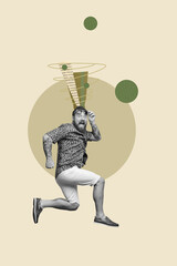 Trendy art creative vertical photo collage of minded girl guy think decision scribble brainstorming...