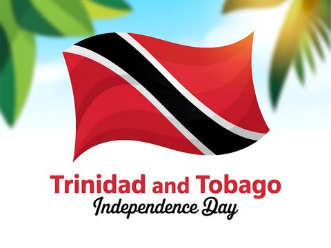 Celebrate trinidad and tobago independence day with a waving flag and tropical palm leaves under a sunny sky