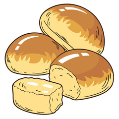 Glossy Brioche Bun Vector with Fluffy Interior. Perfect for: bakery logos, bread packaging, cafe menu illustrations