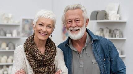 Happy senior couple enjoying creative studio time