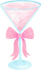 a martini glass adorned with a delicate pink bow