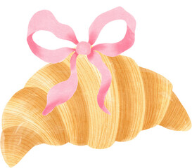 golden croissant adorned with a delicate pink bow