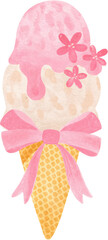 an ice cream cone in soft pastel pink tones decorated with  cute flowers