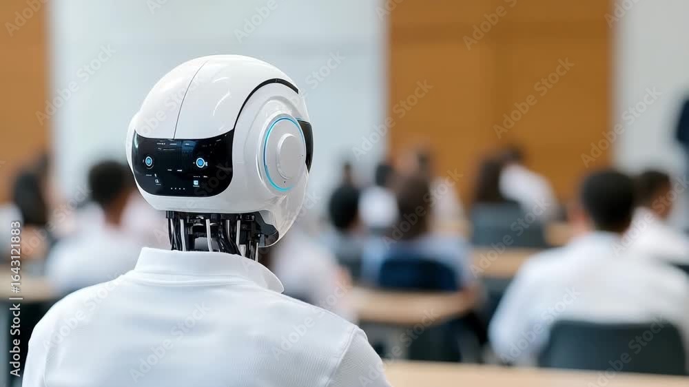 Poster robot technology artificial intelligence classroom education futuristic learning innovation student 