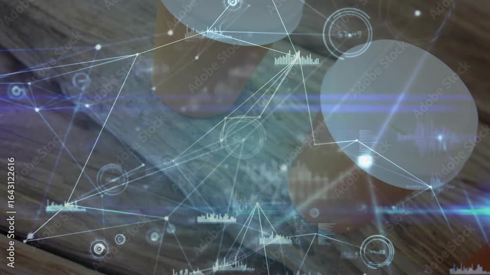 Poster nodes glowing and connecting around pill bottles, pulsing charts and expanding medication network