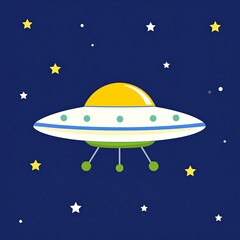 Obraz premium Simple cartoon UFO against a dark blue starry night sky