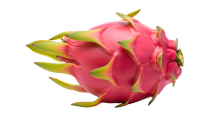 Pink dragon fruit shows textured skin with yellow-green scales against a black background. Use for food branding, product showcase, exotic posters.
