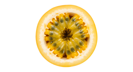 Yellow Passion Fruit texture, close-up, detail. Food photography, healthy lifestyle, exotic fruit posters.