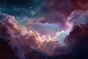 Vibrant galaxy cloud nebula illuminating the night sky with brilliant colors and scattered stars in a cosmic expanse