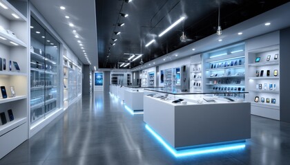 Fototapeta premium Modern electronics store displaying latest smartphones and gadgets