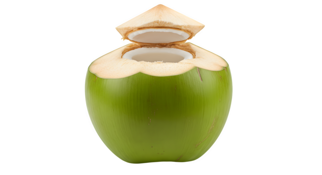 Green coconut shows fresh texture against a black backdrop for product photography.