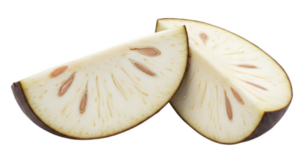 Sliced jackfruit shines against black. Shows detail, texture, useable for culinary, food photography, recipe layouts.
