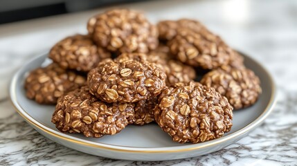 A plate of homemade no baked oatmeal cookies